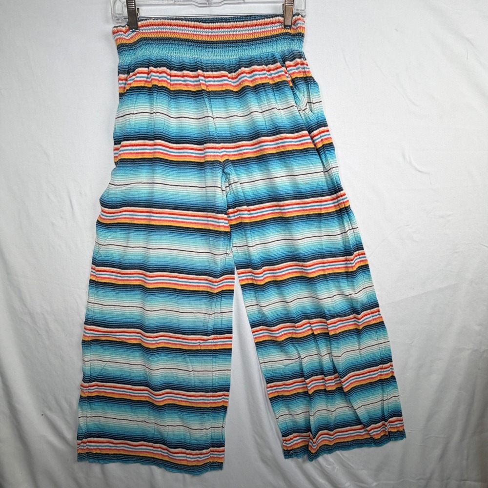 Ariat Womens Serape Stripe Wide Leg Smocked Waist Pants Blue Multi Size Medium